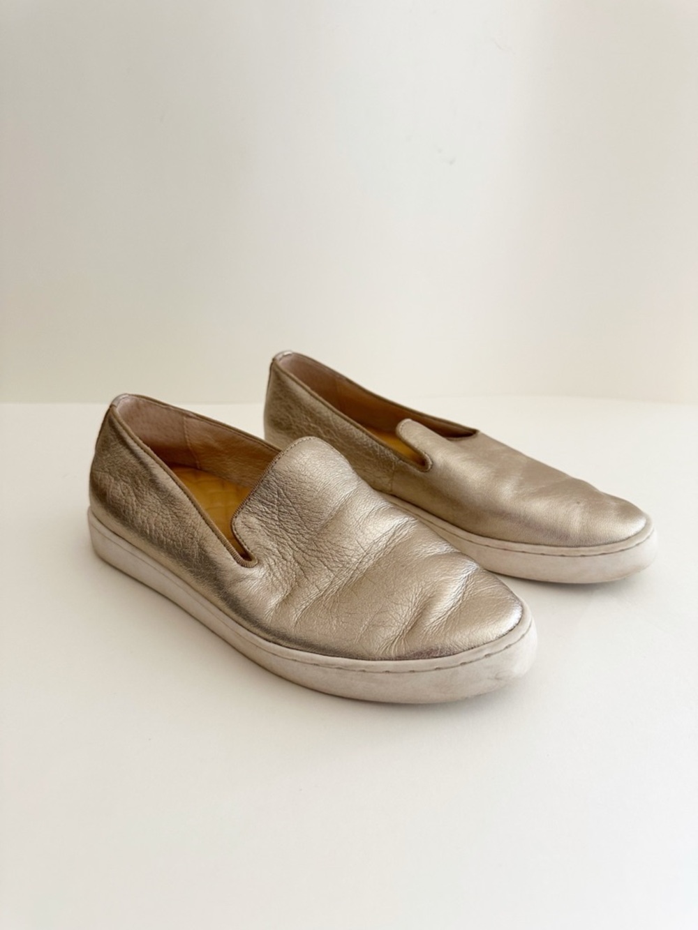 Birdies Metallic Gold Leather Swift Slip on sneaker